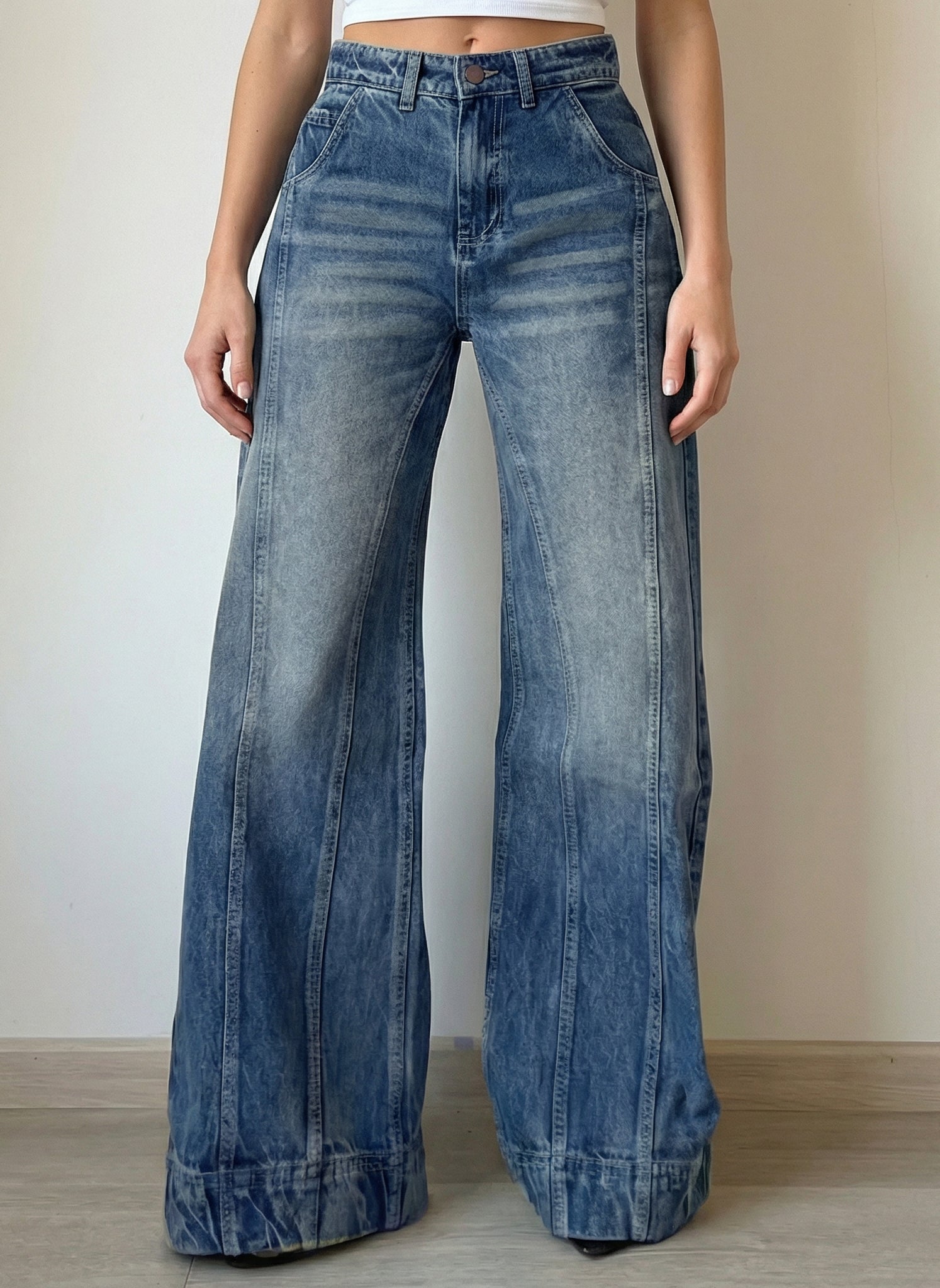 Tinted Vintage Wash Baggy Wide Leg Jeans For Women