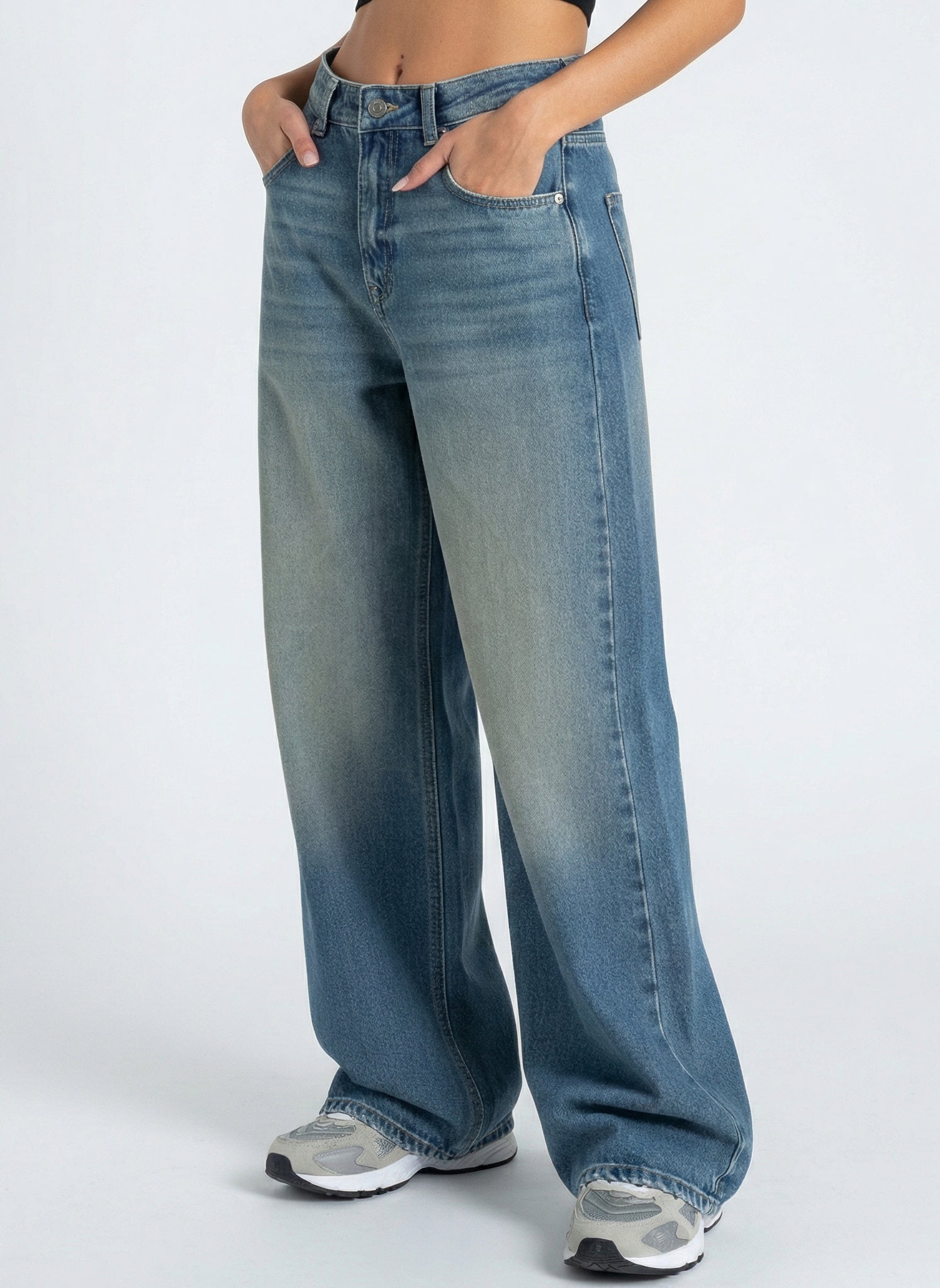 Stale Blue Baggy Wide Leg Jeans For Women