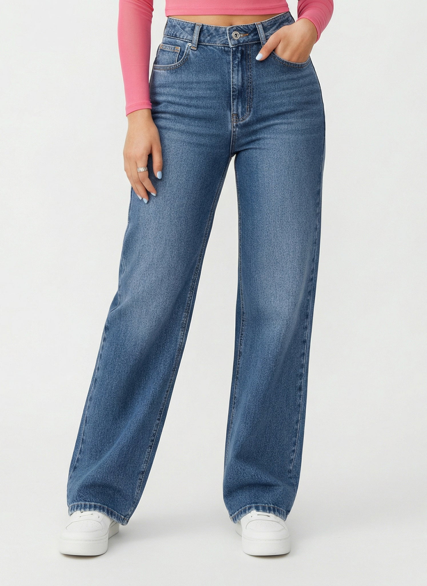 Straight Leg Blue Jeans For Women