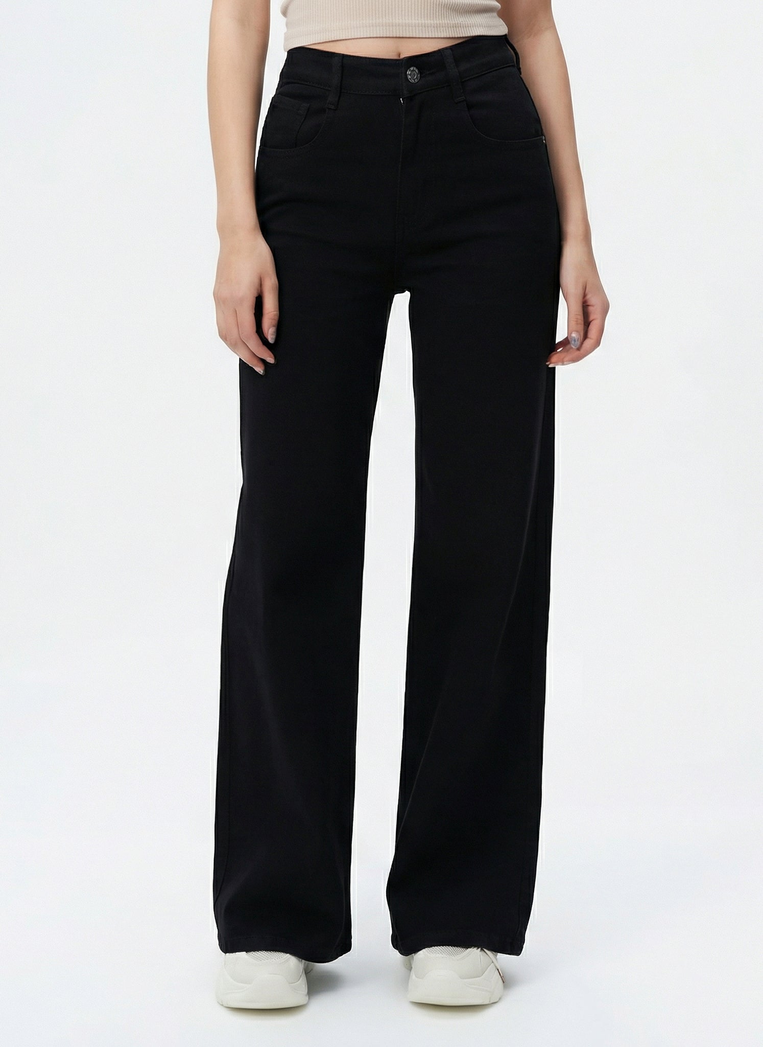 Black Wide Leg High Rise Jeans For Women