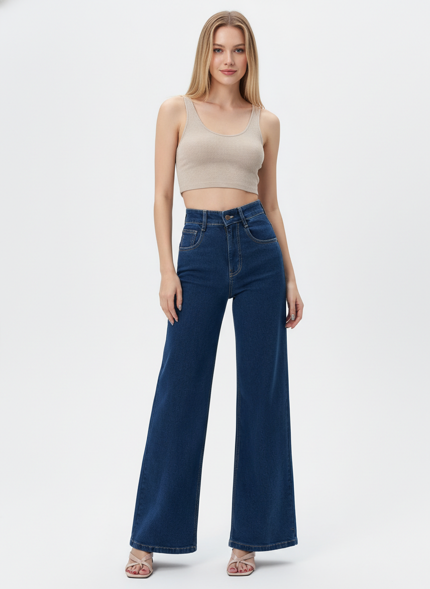 True Blue Wide Leg High Rise Jeans For Women
