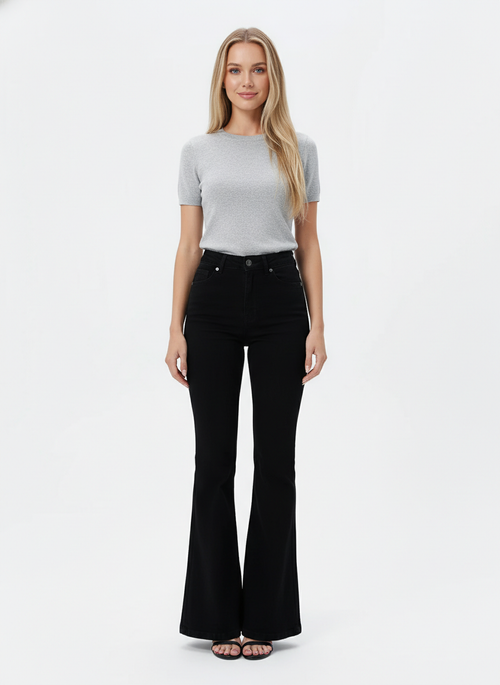 Black Ultra High Rise Flare Jeans For Women