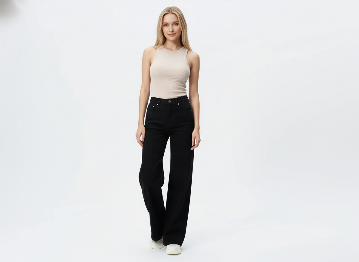 Black Wide Leg High Rise Jeans For Women