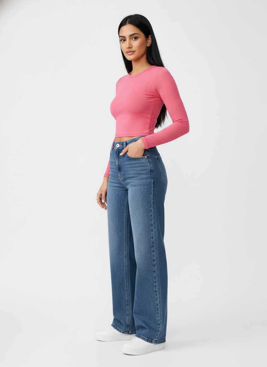 Straight Leg Blue Jeans For Women