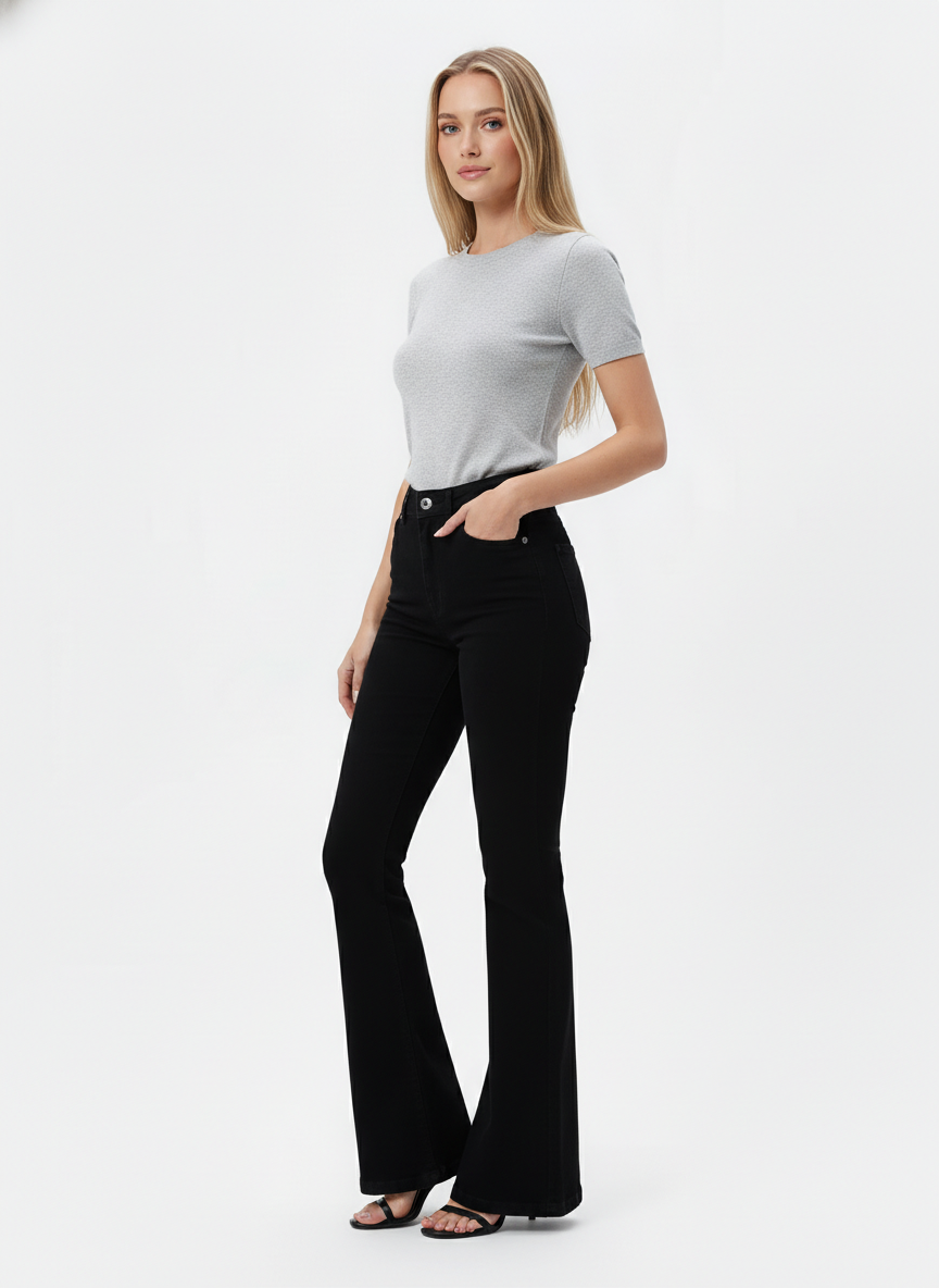 Black Ultra High Rise Flare Jeans For Women