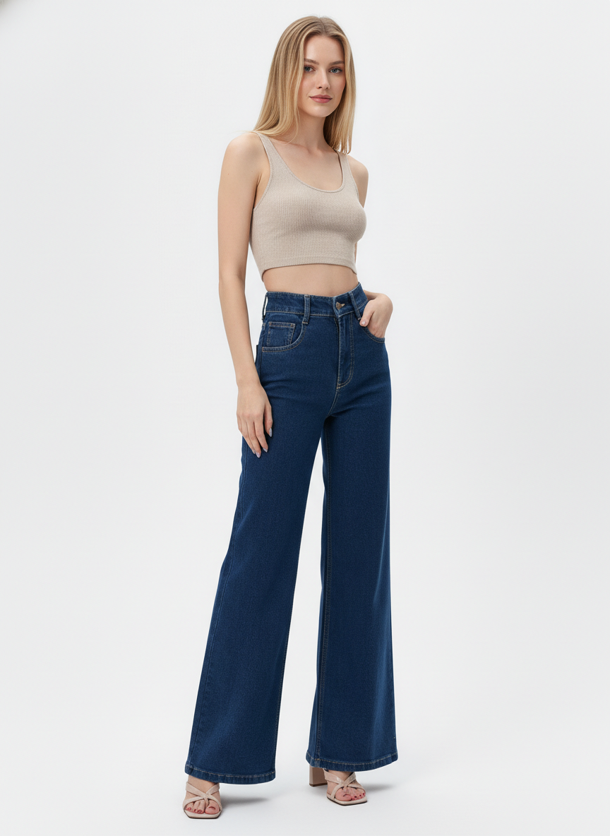 True Blue Wide Leg High Rise Jeans For Women