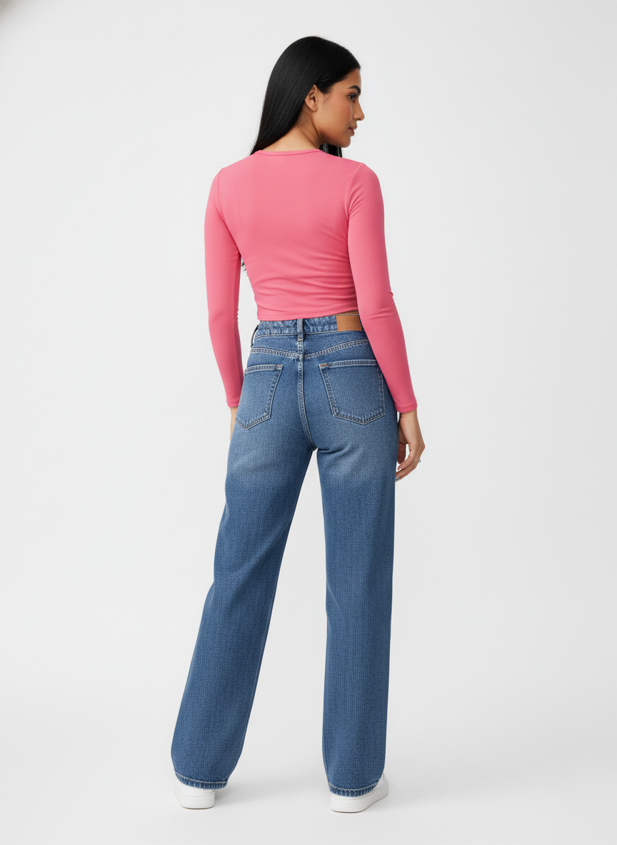 Straight Leg Blue Jeans For Women