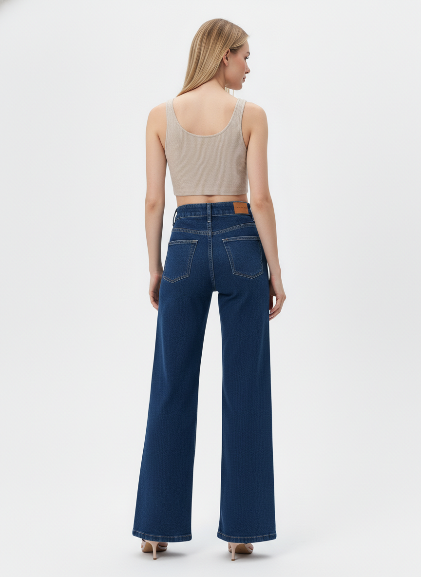 True Blue Wide Leg High Rise Jeans For Women