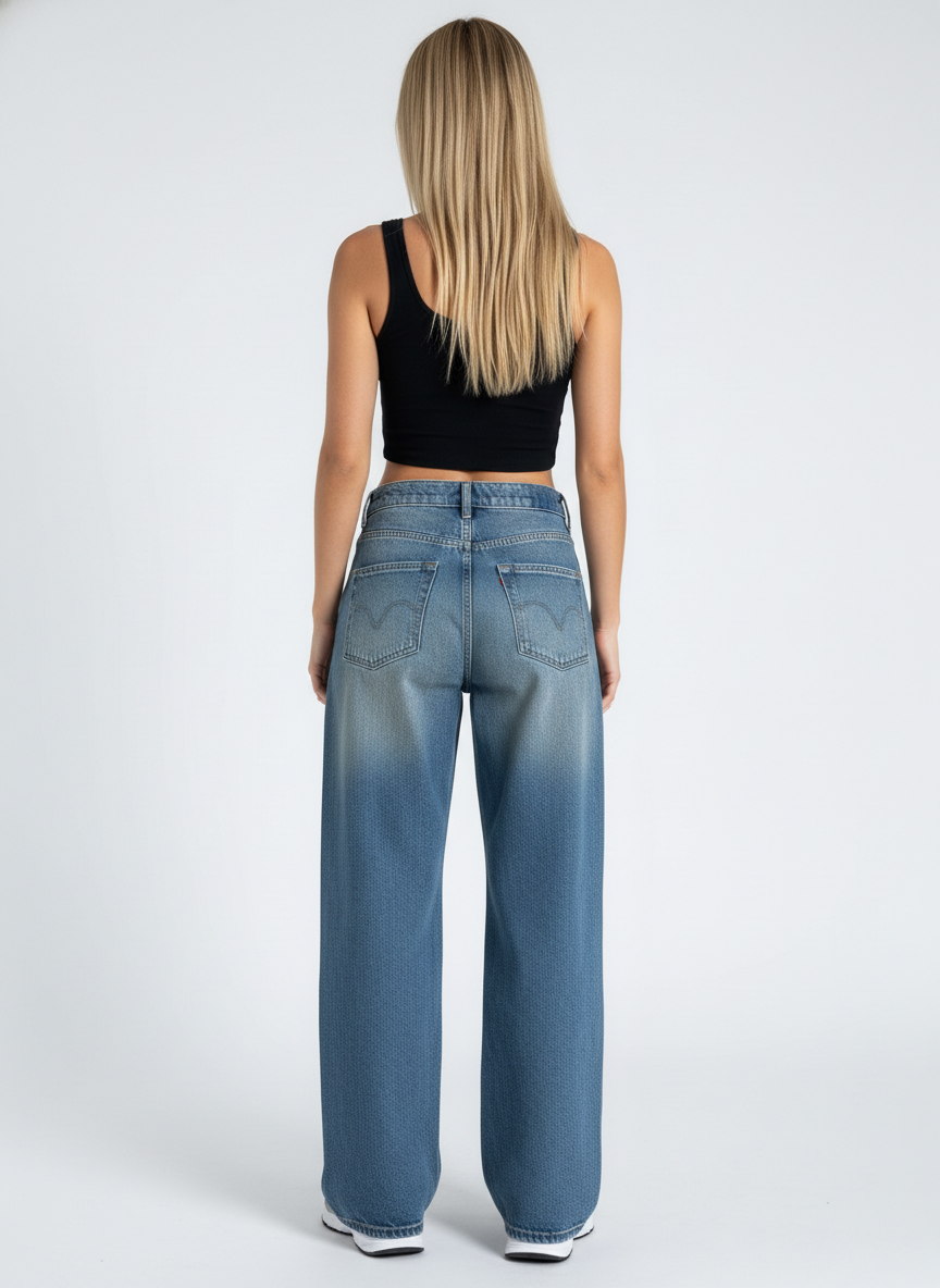 Stale Blue Baggy Wide Leg Jeans For Women