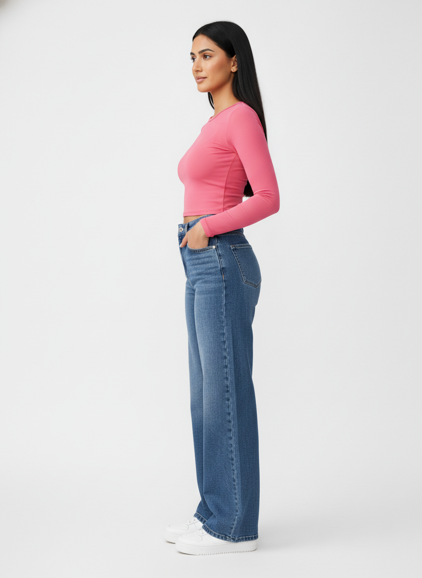 Straight Leg Blue Jeans For Women