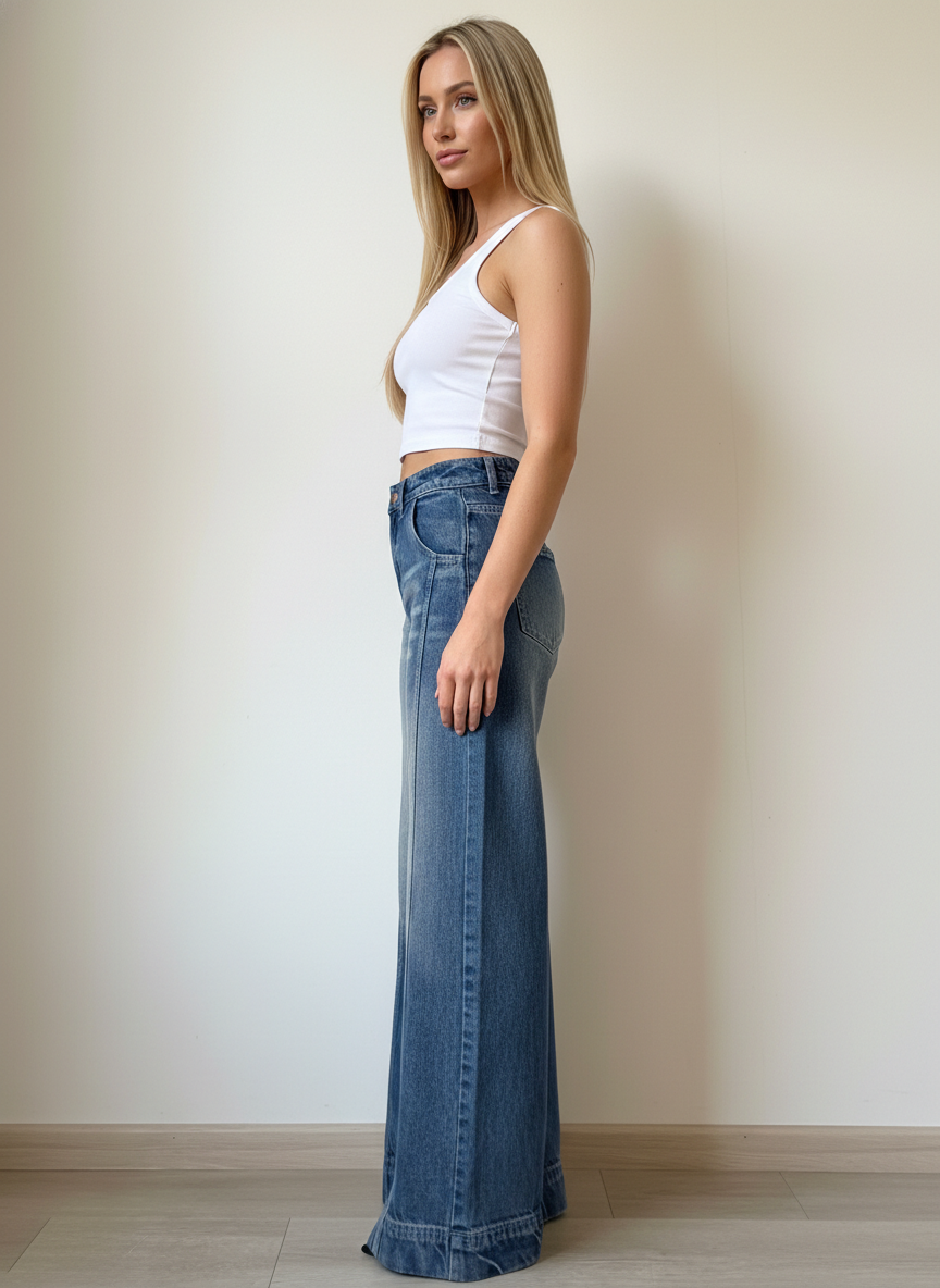 Tinted Vintage Wash Baggy Wide Leg Jeans For Women