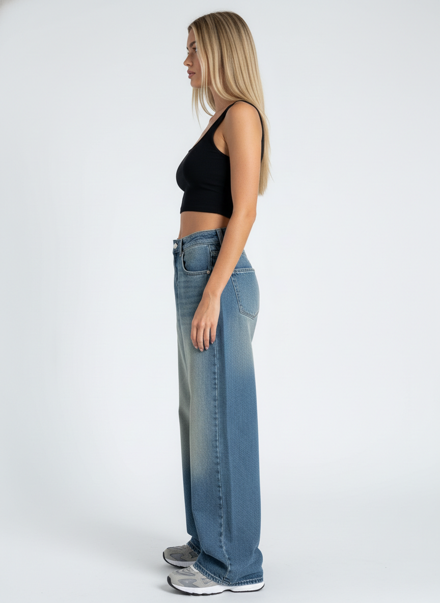 Stale Blue Baggy Wide Leg Jeans For Women