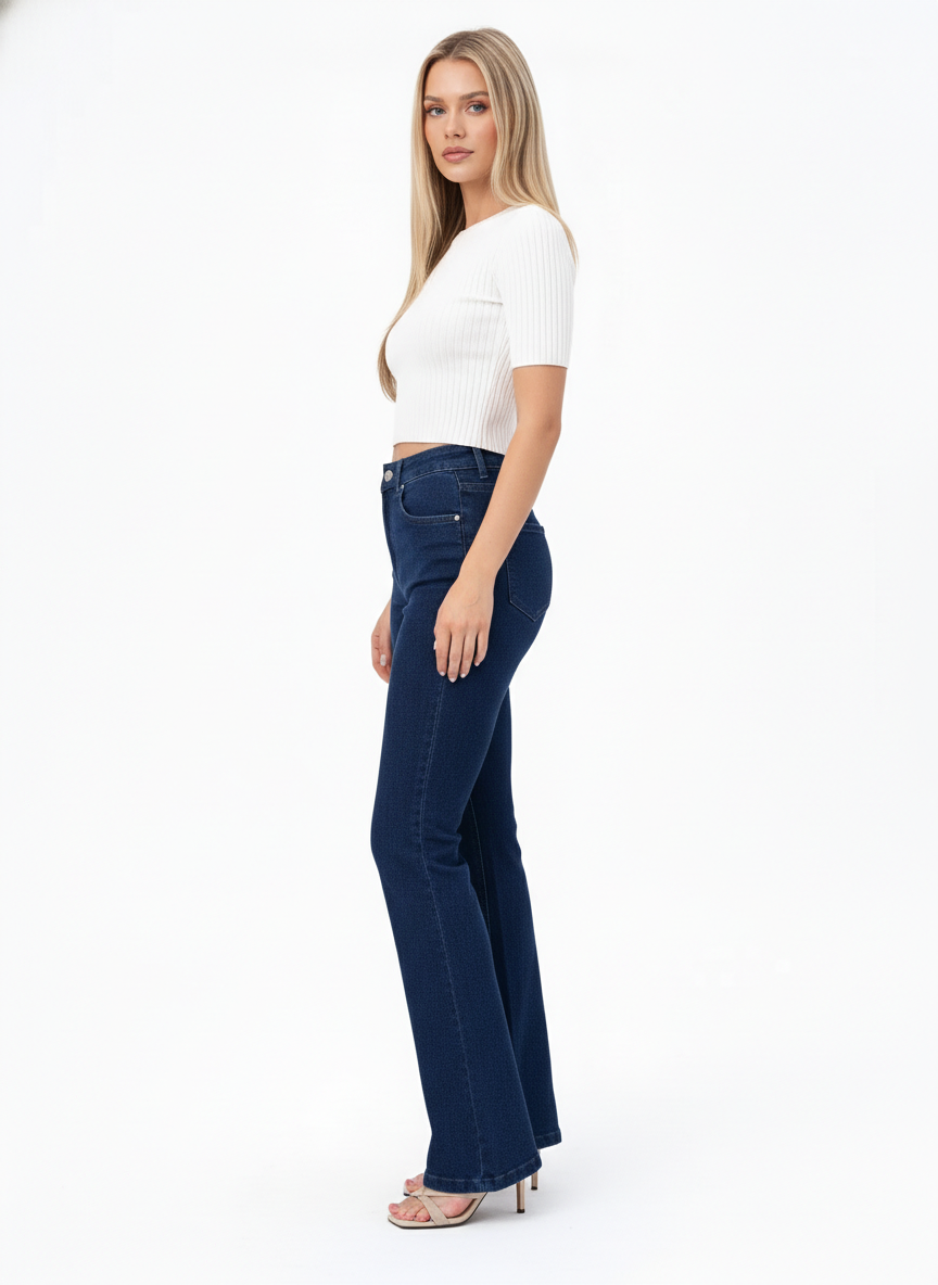Dark Blue Bootcut Flare Jeans For Women