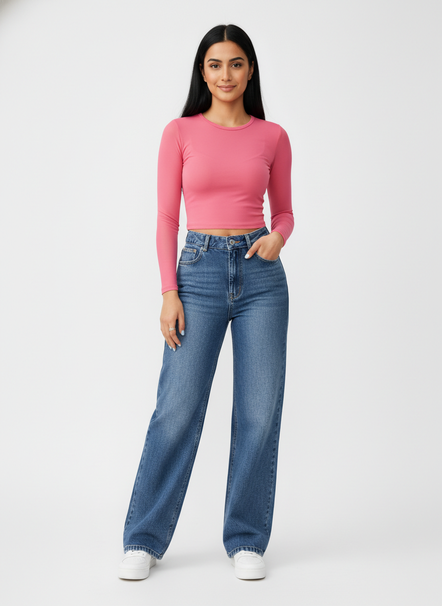 Straight Leg Blue Jeans For Women