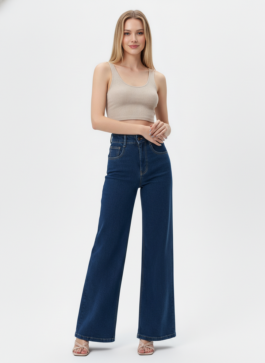True Blue Wide Leg High Rise Jeans For Women